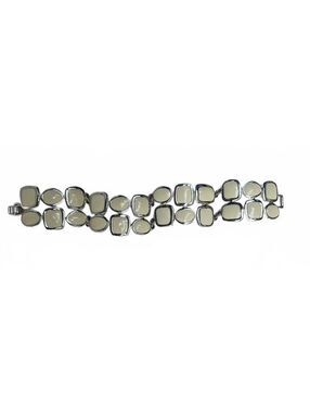Lia Sophia Vintage French Tip Cream Enamel Silver Geometric Link Bracelet
